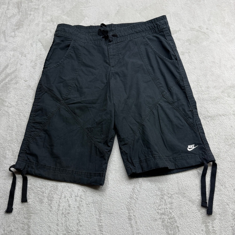 Nike Cargo Shorts Womens Size Small Black Drawstring Adjustable Leg Ties Utility